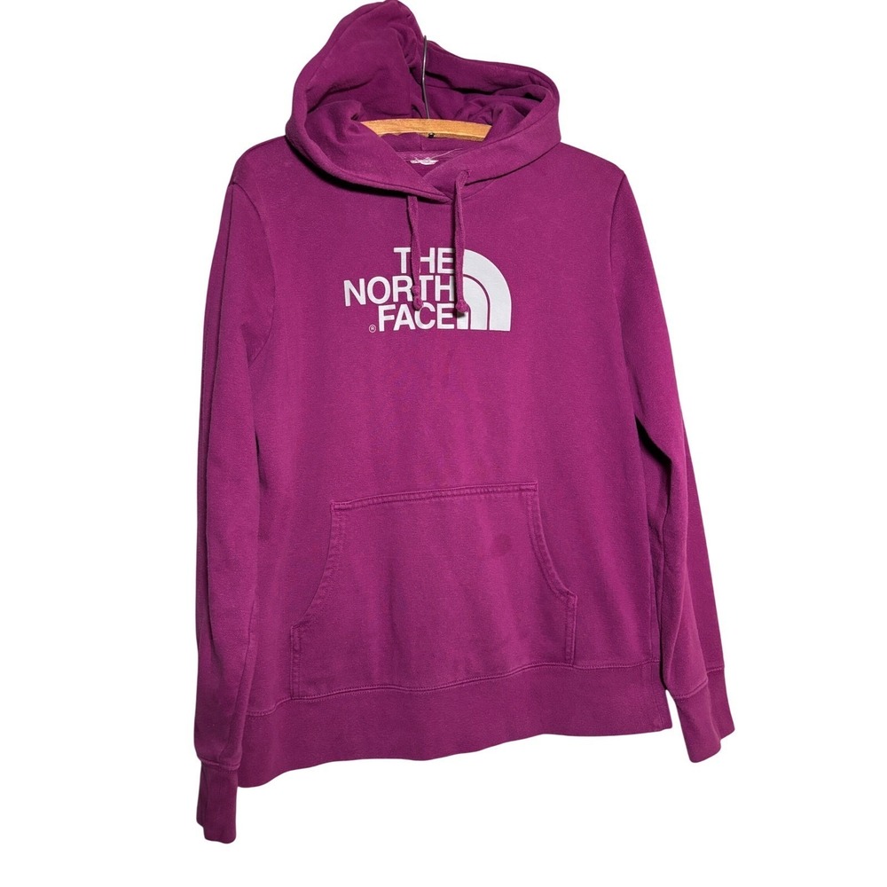 The North Face Womens Magenta Purple Logo Pullover Hoodie Sweatshirt M Gorpcore
